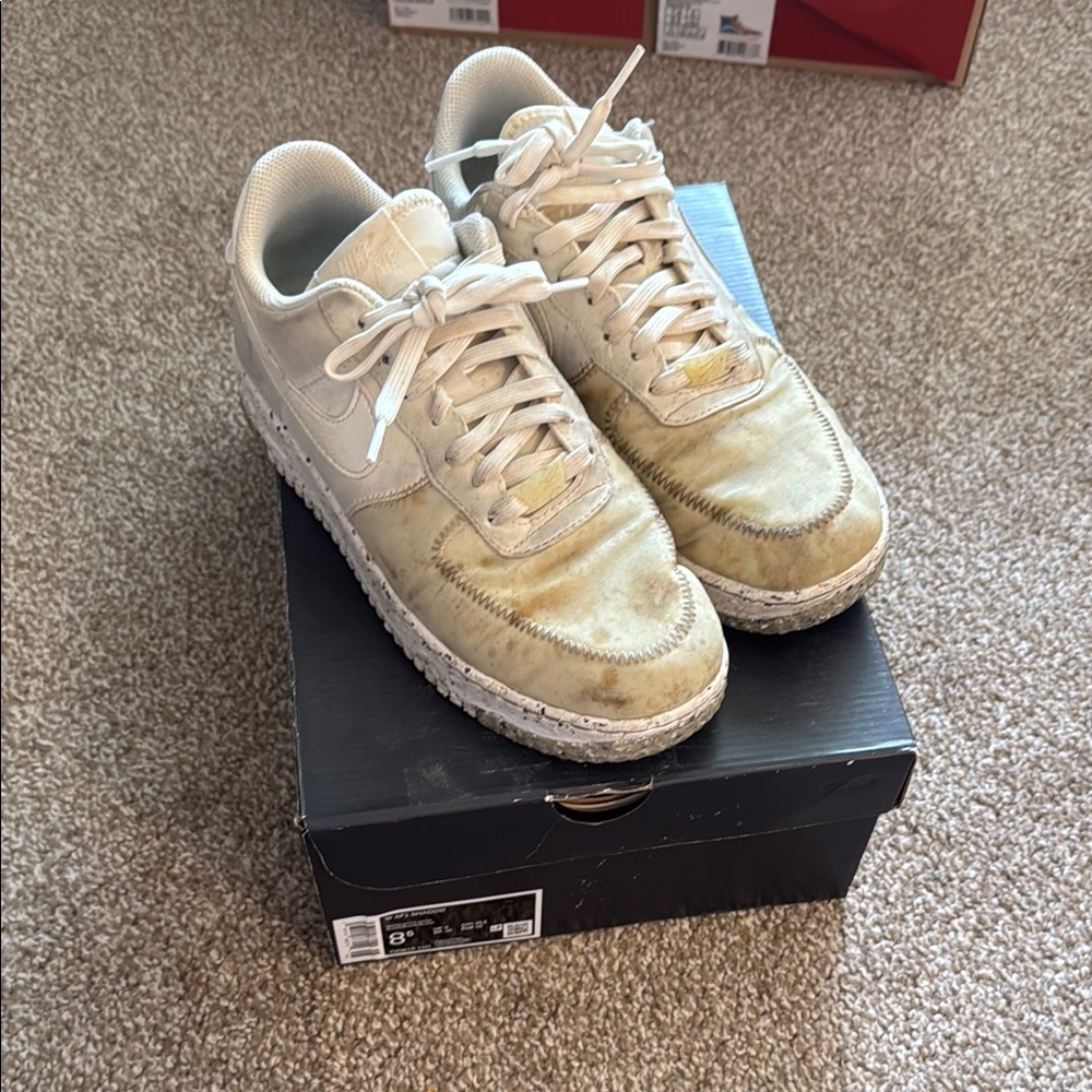 White and Cream Nike AF1 Shadow Sneakers